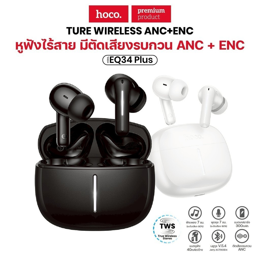 หูฟังบลูทูธไร้สาย Hoco EQ34 Plus ตัดเสียงรบกวน ANC+ENC BT5.4 ปรับ EQ ผ่านแอพ เสียง Hi-Fi