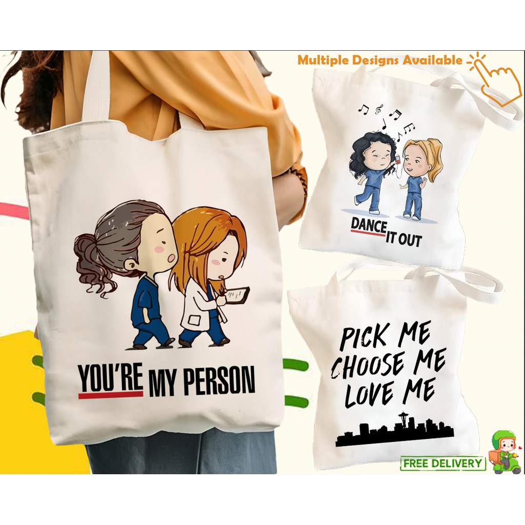 Greys Anatomy Youre คนของฉัน Ullzang Hip Hop Hip Hipster พิมพ์การ์ตูนถุงช้อปปิ้งสาวแฟชั่นสบายๆ Pacak