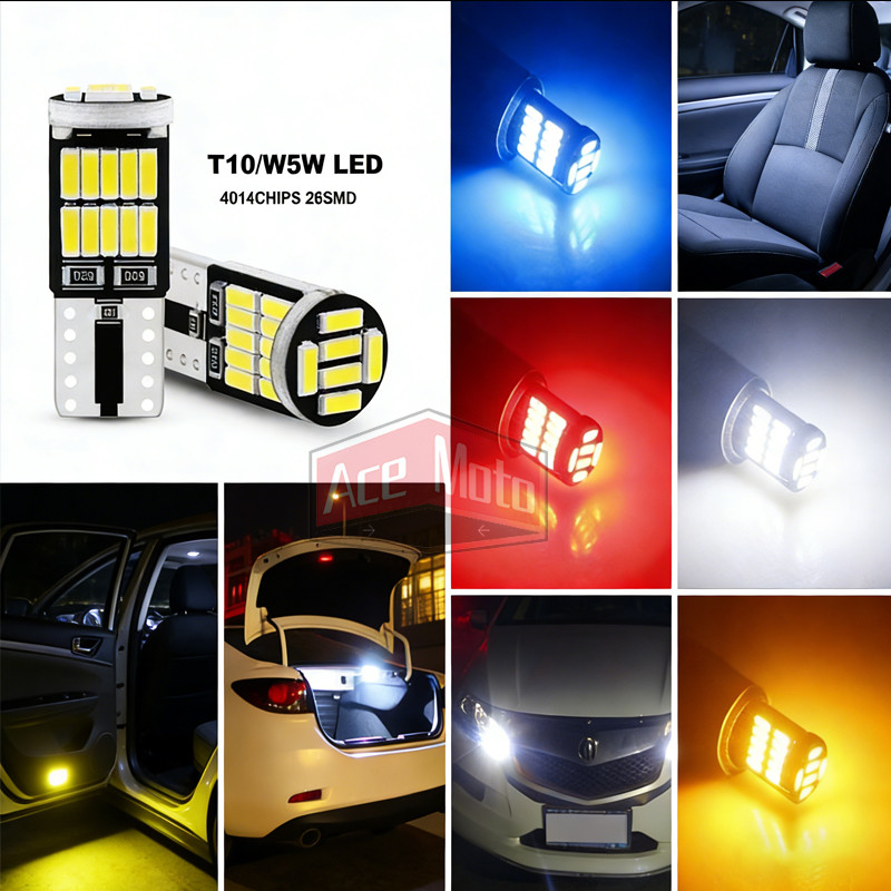 LED มาใหม่ ไฟหรี่ 1ชิ้น ไฟส่องป้ายทะเบียน T10/W5W 4014CHIPS 26SMD มีหลายสีให้เลือก DC 12V
