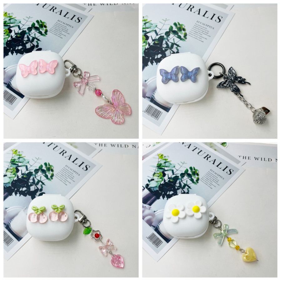 ดอกไม้สําหรับ baseus WM01 / WM02 02+ พร้อม keychian ซิลิโคนหูฟังสําหรับ baseus WM02 กรณี
