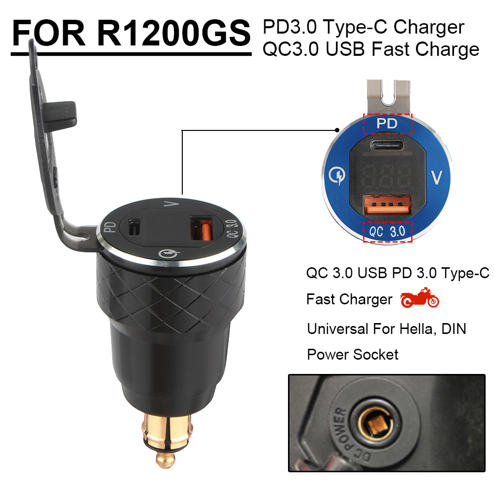 OT QC3.0 USB R1200GS PD Type-C Charger Hella DIN Plug Socket Power LED Adapter For BMW For BMW R1250