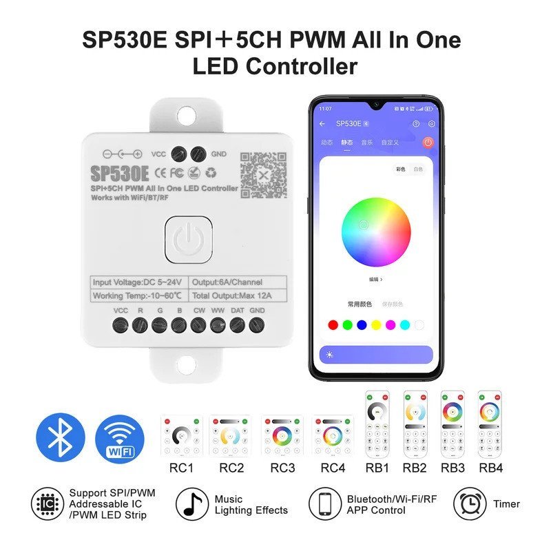 All in One LED Controller SP530E WiFi Alexa Google Home BT SP630E 5CH PWM SPI พิกเซล LED Strip Light