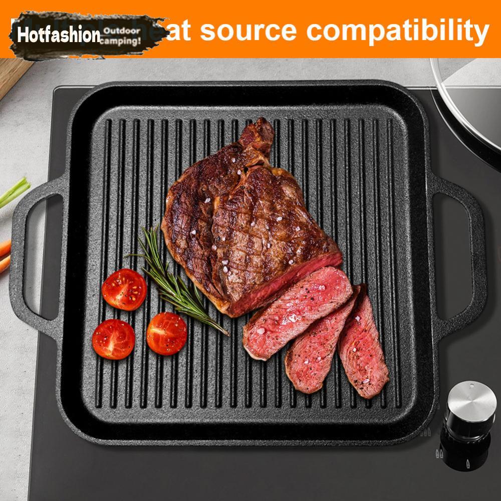 11in เหล็กหล่อ Griddle Reversible Griddle Pan Square Skillet สําหรับแก๊สเตาตั้งพื้นเตาอบหรือเปิดไฟสํ
