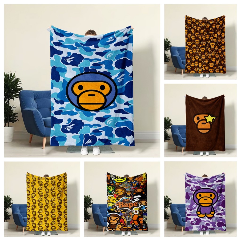 ผ้าห่มสักหลาด Baby Milo Bape - ตุ๊กตา Cozy อบอุ่นนุ่มพิเศษโยนสําหรับเตียงโซฟาโซฟา