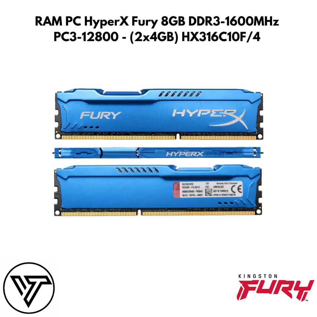 RAM PC HyperX Fury 8GB DDR3-1600MHz PC3-12800 - (2x4GB) HX316C10F/4