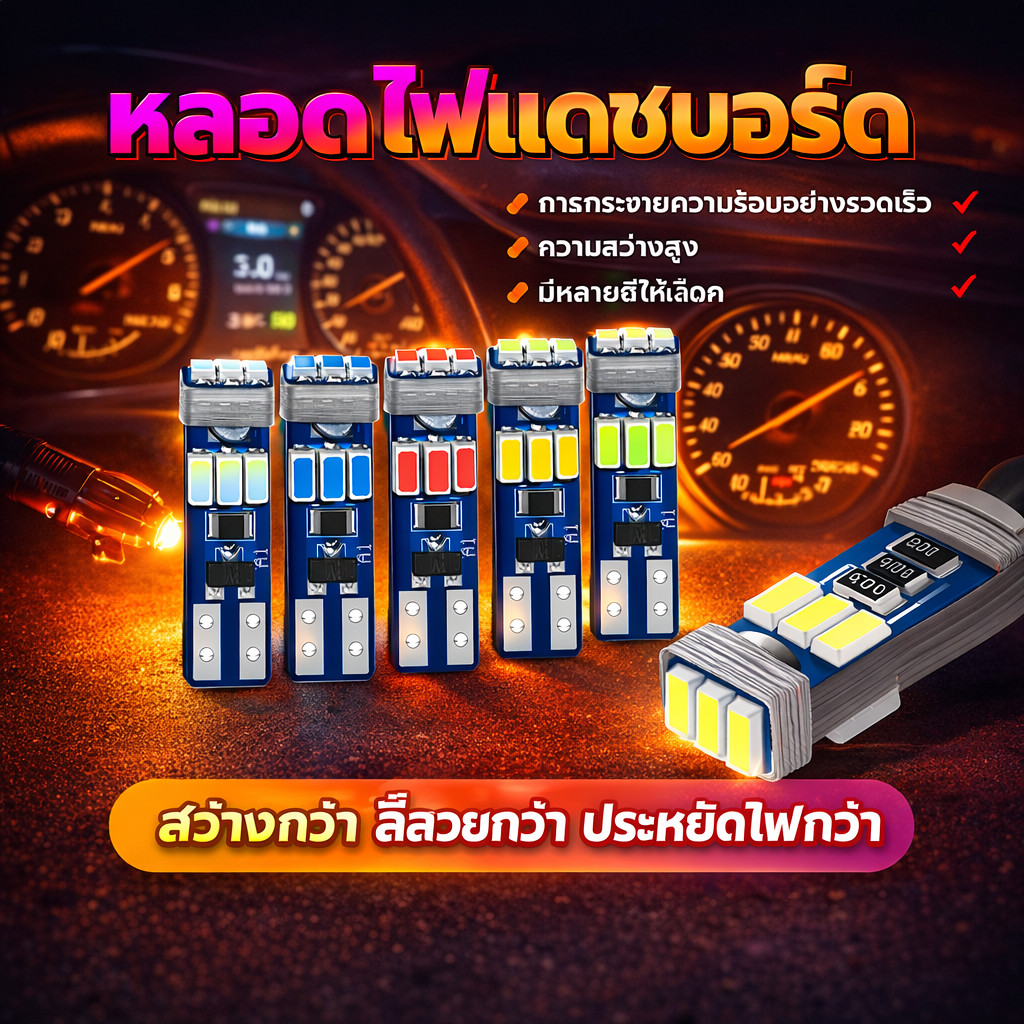 หลอดไฟ หลอดไฟแดชบอร์ด สําหรับติดภายในรถยนต์ 1 ชิ้น สีขาว/ฟ้าน้ำแข็ง/เหลือง/แดง/น้ำเงิน/เขียว/ชมพู ประหยัดไฟกว่า