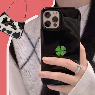 คุณภาพสูง ลายโคลเวอร์นำโชค เคสไอโฟน13 17 For IPhone 15 11 13 12 16 14 Pro Max XR XS X 8 7 Plus SE เปลือกอ่อน เรียบง่าย