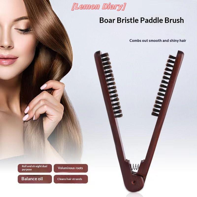 แอลดี| V-Shape Straighteningb Paddle Brush Anti-Static Boar Bristle และไม้ Handle Hair Straightener จัดแต่งทรงผมเครื่องมือสําหรับ Smoothing & Detangling ใหม่