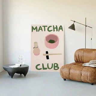 อินเทรนด์ Minimalism Cafe Matcha Latte โปสเตอร์สติกเกอร์ห้องนั่งเล่นห้องนอน Entrance Cafe Wall Art ตกแต่งภาพวาดความงาม