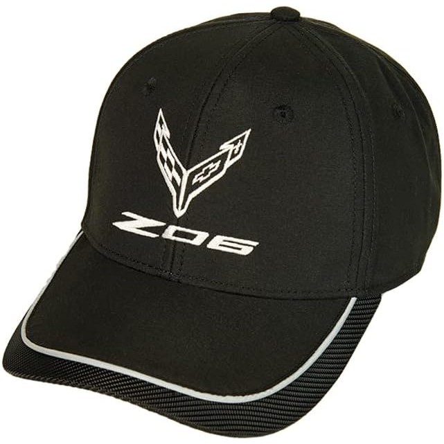 C8 Z06 Corvette Hat - Next Generation Carbon Fiber Silver Accent Cap : สีดํา