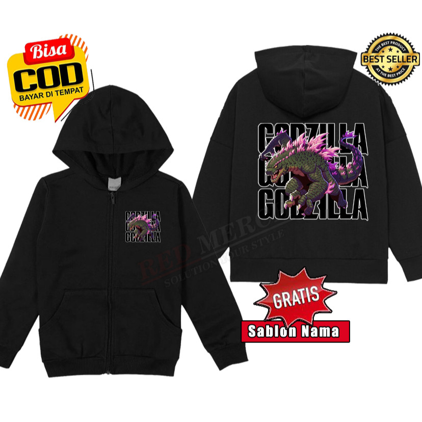 🧒 เสื้อแจ็คเก็ตมีฮู้ดมีซิปสําหรับเด็ก Godzilla evolved