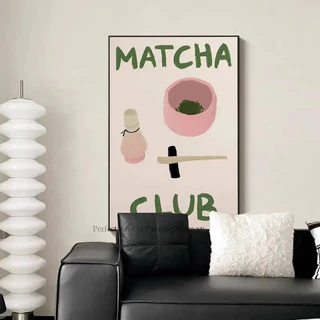 อินเทรนด์ Minimalism Cafe Matcha Latte โปสเตอร์สติกเกอร์ห้องนั่งเล่นห้องนอน Entrance Cafe Wall Art ตกแต่งภาพวาดความงาม