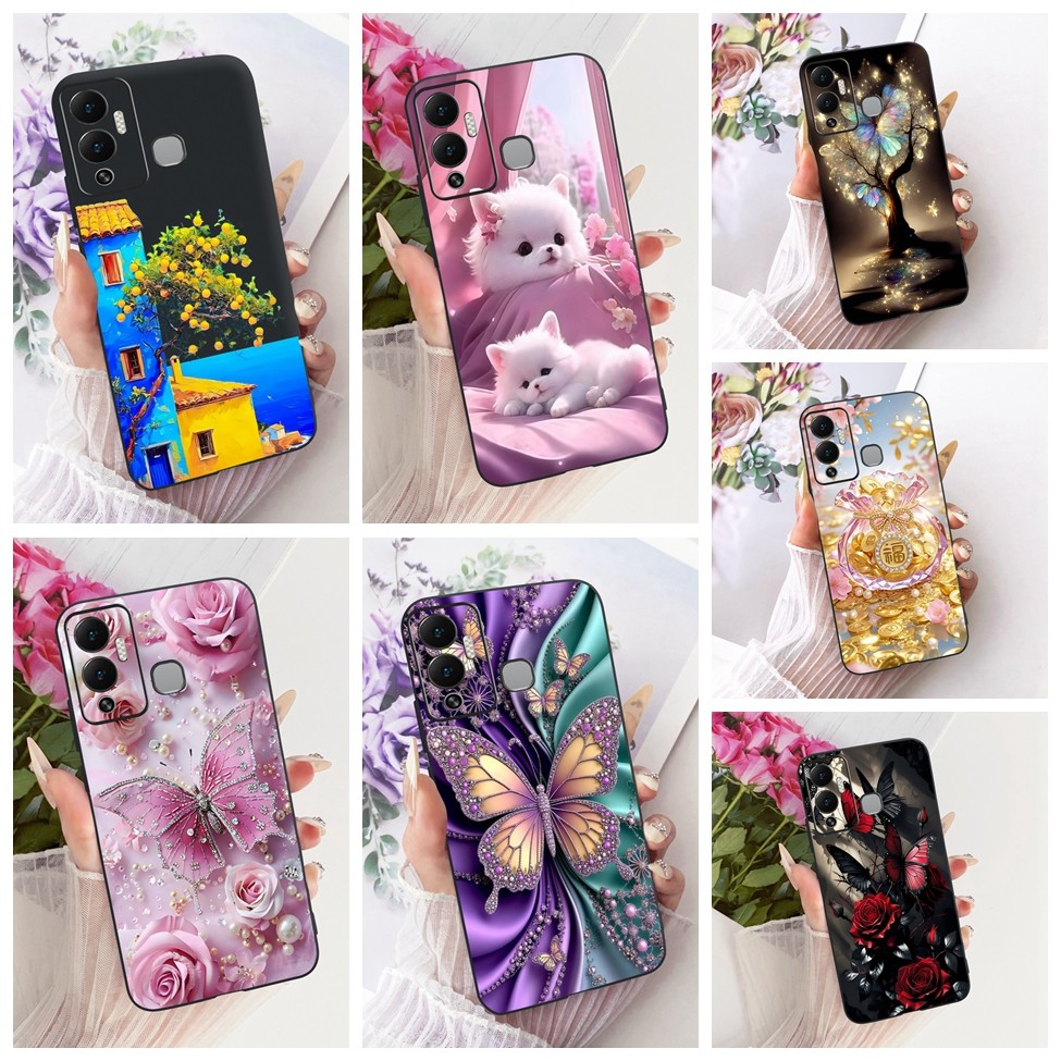 เคส Infinix Hot 12 Play Cover แมวน่ารักแฟชั่นหรูหราปลอกทาสีตลก Infinix X6816 X6816C