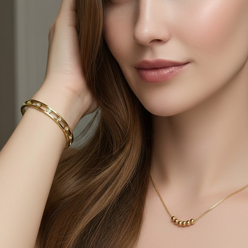 6 Boba สร้อยคอและกําไลอิตาลี TM Rosalin Titanium Luxury Elegant Awandini Jewellery