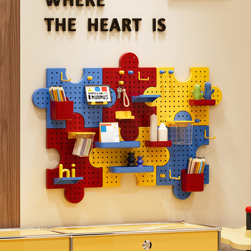 Creative Puzzle Hole Board ติดผนังหลากสีชั้นวาง DIY ผนังเจาะฟรีโต๊ะ Wall Storage Board