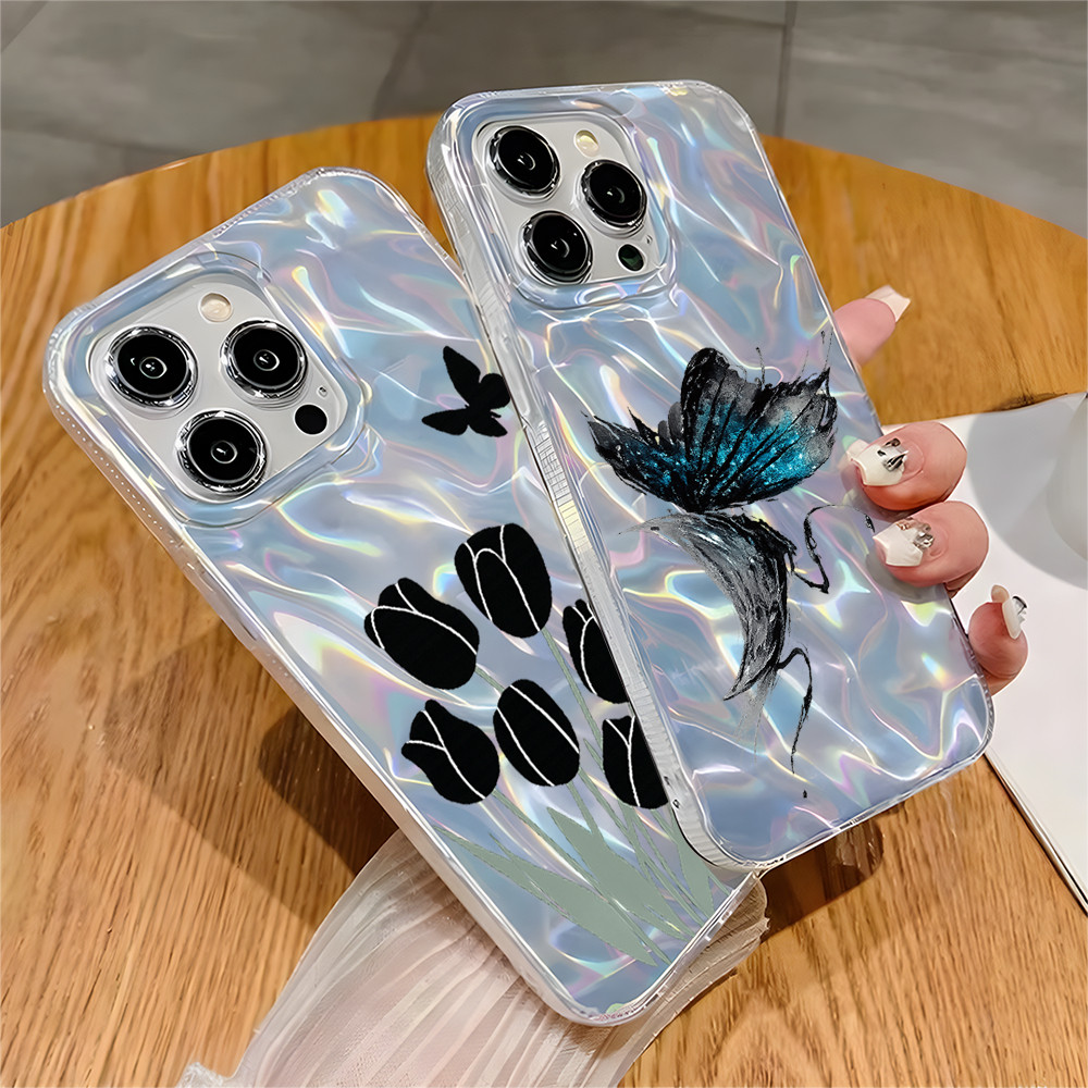SAMSUNG ดอกไม้ผีเสื้อปลอกโฮโลแกรมกรณีSAMSUNG A36 5G/A56 5G A55 5G A54 5G A05 A05S A04 A04E A03 A50/A