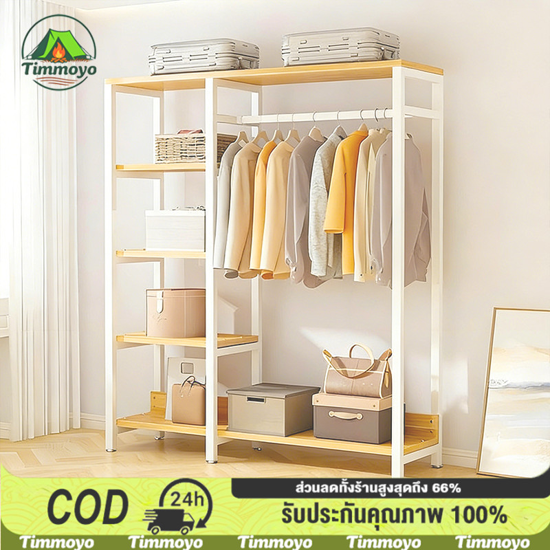 TM ราวแขวนเสื้อผ้า พร้อมชั้นวางของ โครงเหล็ก60/90/120cmตู้เก็บผ้า สไตล์โมเดิร์น ตู้เสื้อผ้า rack