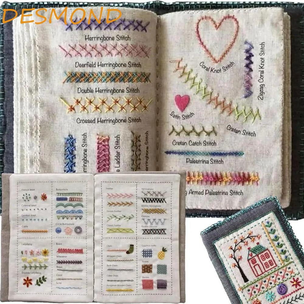 DESMOND 86 ชิ้น/เซ็ตเย็บปักถักร้อย Stitch Book Kit, 106 รูปแบบ Handmade เย็บปักถักร้อย All-in-One DIY Stitch Book, เครื่องมือแบบพกพาผ้าลินิน Felting เริ่มต้นชุดเย็บปักถักร้อย