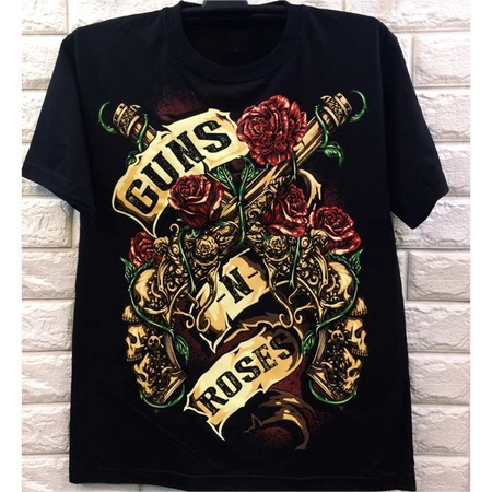 เสื้อ ราคา ถูก Guns N' Roses Rock Band Clothes Oversized Black Topเสื้อยืด ผู้หญิง และ ผู้ชาย เสื้อ ยืด มินิมอล