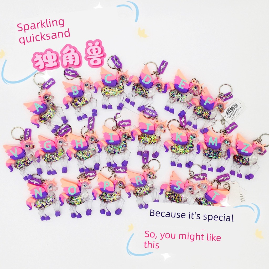 พวงกุญแจ alphabet ขอแนะนำจุดในประเทศออสเตรเลีย Smiggle จี้ตัวอักษรน่ารักพวงกุญแจทรายดูดยูนิคอร์น