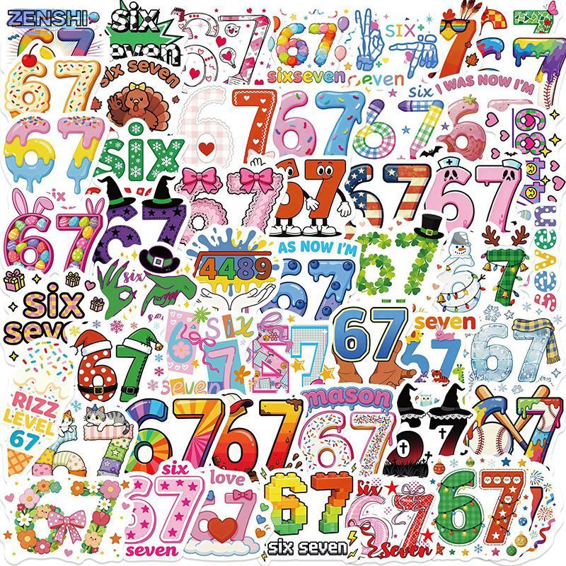[Zen-t] 50 ชิ้น Six Seven Stiers, ตลก 6 7 Stiers ของขวัญไวนิลกันน้ําสําหรับโทรศัพท์, ขวดน้ํา, กระเป๋
