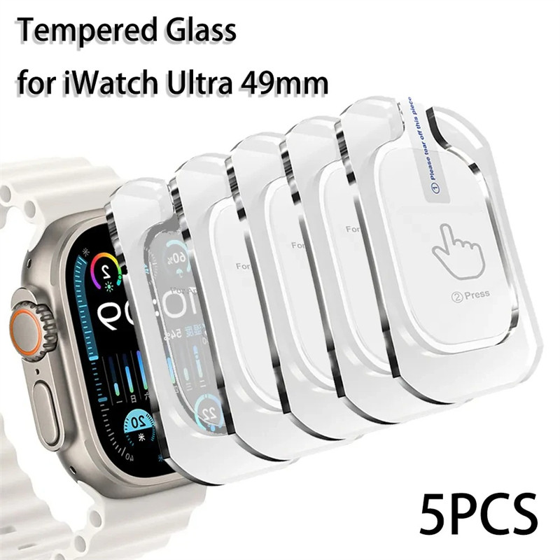 5PCS กระจกนิรภัยสําหรับ Apple Watch Ultra 3/2 49 มม.Anti-Scratch Screen Protector iWatch Ultra Seconds ติดตั้งป้องกันฟิล์ม