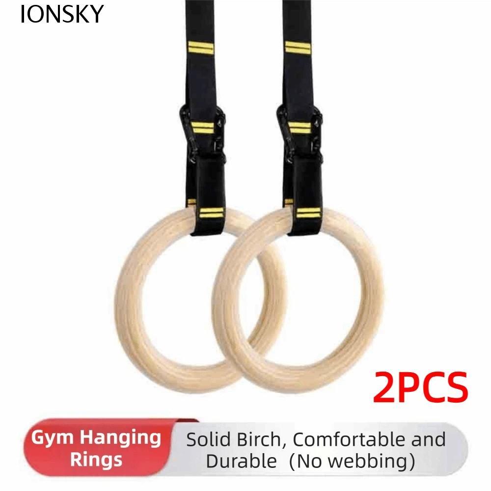IONSKY 2 ชิ้นแหวนแขวนยิม,ไม้เนื้อแข็งลื่นฟิตเนสห่วง,สําหรับเด็กผู้ใหญ่ทนทานหนักดึงแหวนออกกําลังกายออกกําลังกายออกกําลังกายในร่ม