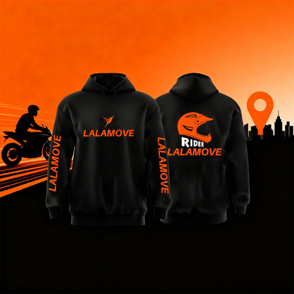 เสื้อผ้า LALAMOVE Hoodie เสื้อกันหนาว / กันลม / กันแดดมีฮู้ด สกรีนลายตามแบบ แกร็บ ฟูด (LALAMOVE )