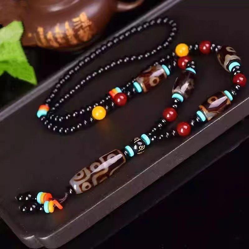 西九眼天珠项链项链男士三眼古法式玉文玩手链男女士新款风ทิเบตเก้าตาสร้อยคอลูกปัดผู้ชายอาเกตสามตาโบราณ sgh88988.ของฉัน20260323