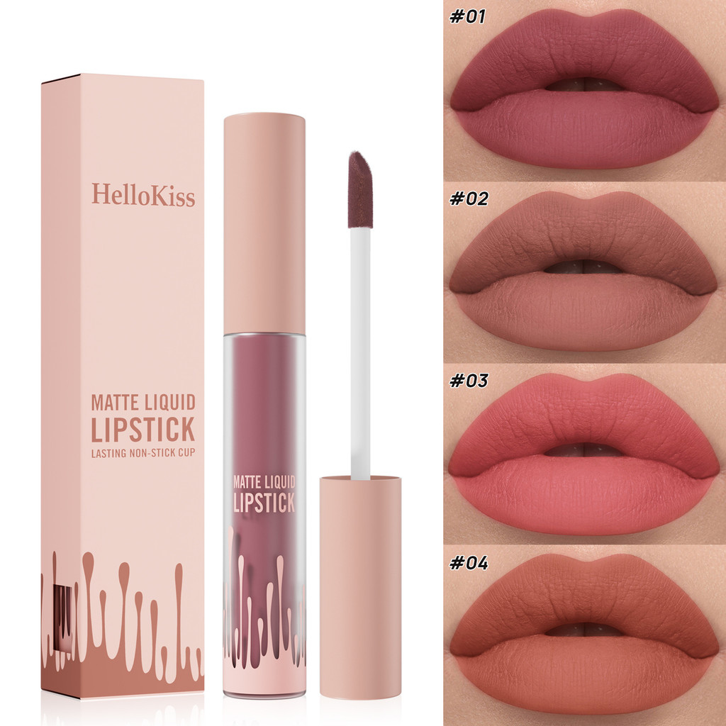 Q4U0 Hellokiss Matte Matte Lip Gloss Hold Makeup Color Development Velvet Lip Gloss Liquid ลิปสติก C