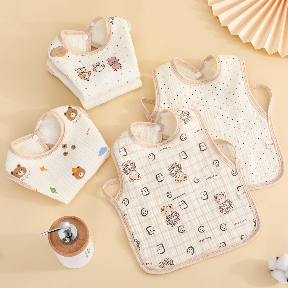 ‌Bear-Motif Baby Bib 6 ชั้น Muslin สําหรับเด็กวัยหัดเดินอ่อนโยนต่อผิว ปรับคอให้เสื้อผ้าสะอาดจาก Droo