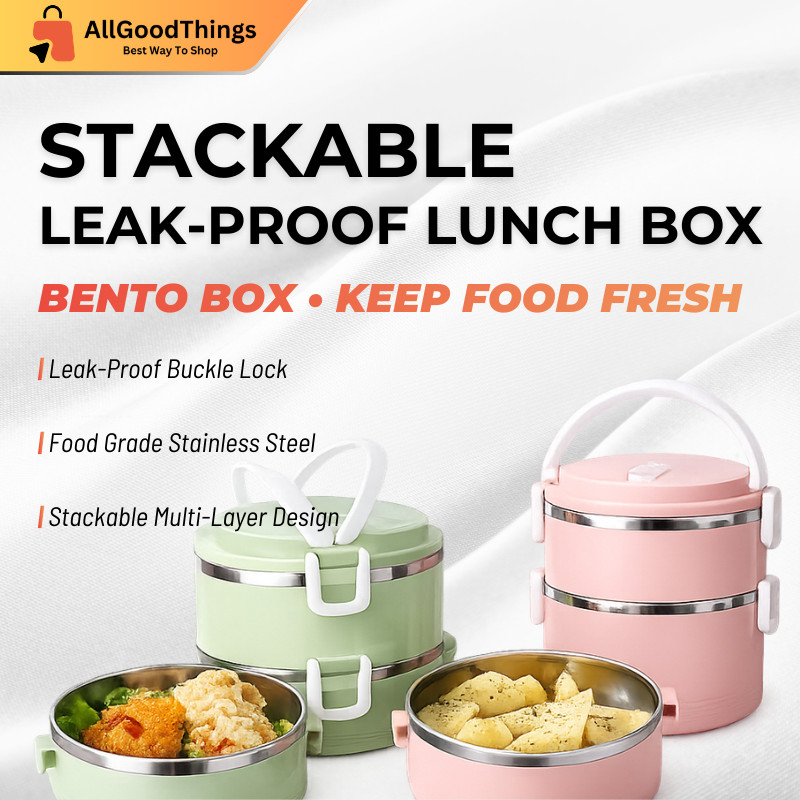 กล่องเบนโตะสแตนเลส SUS304 กล่องอาหารกลางวัน 2 ชั้น 3 ชั้น Leakproof Bento กล่องใส่อาหารพร้อมที่จับ