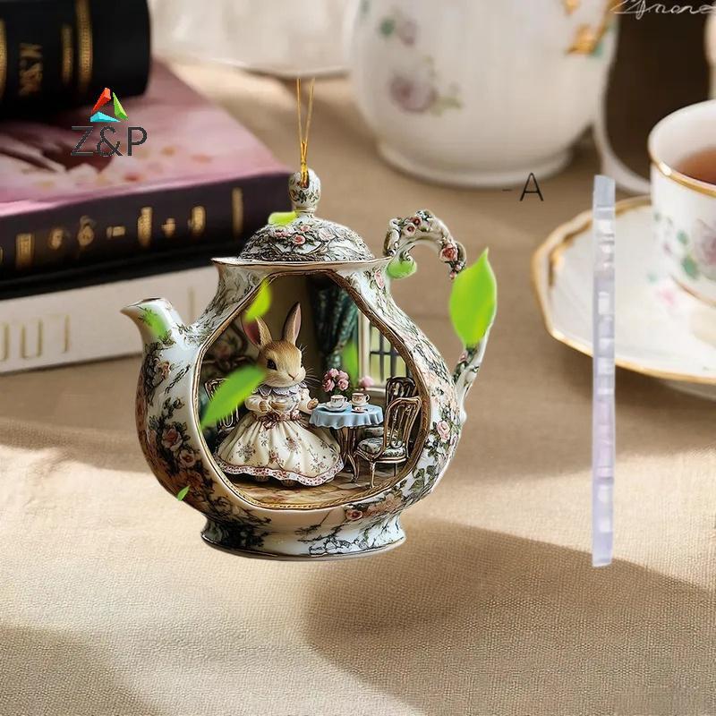 [Z&PT] ของใช้ตกแต่งบ้านอีสเตอร์กระต่ายในถ้วยน้ําชา Warm Home 2d จี้อะคริลิค Bapa จี้รถ [NEw]