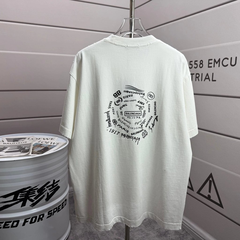 T แฟชั่น blcg กรัม Heavyweight osb โลโก้น้ําหลวมสบายหลายภาษาแขนสั้นล้าง Baitong กลับสีขาวประเภทล้าง 