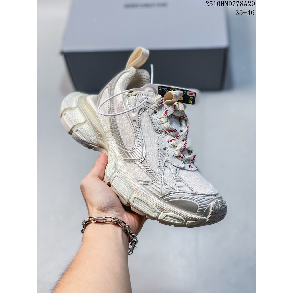 รองเท้าผ้าใบ BALENCIAGA 3+BALENCIAGA Series Low-Top Retro Old Shoes Gypsophila IRZT