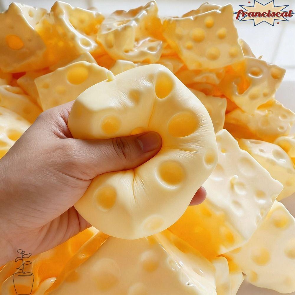 FRANCISCAL Cheese Squeeze Fidget Toy, Anti-Stress Squishy Texture Jumbo Cheese Cube Stress Ball, Non