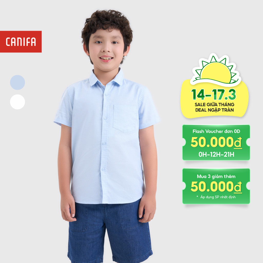 CANIFA เสื้อเชิ้ตเด็กชายคอปกเยอรมันและแขนสั้น 2TH25A001