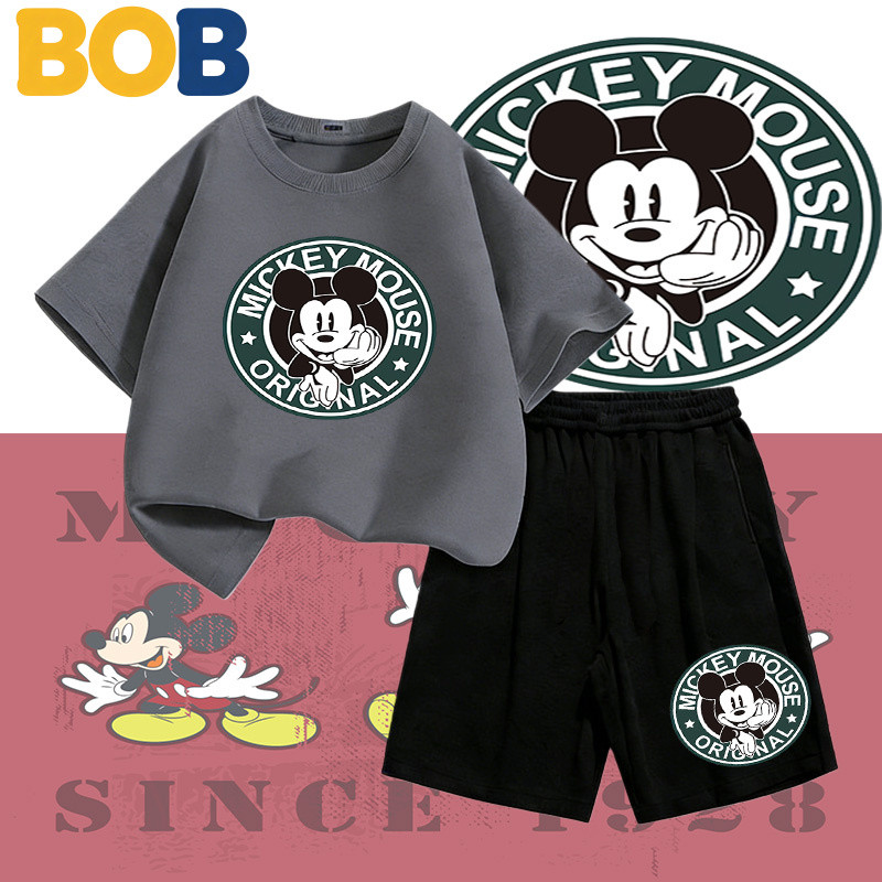 【จัดส่งไทย】2ชิ้น BOB เสื้อยืดเด็กผู้ชาย แขนสั้น ลาย Mickey Mouse เสื้อผ้าเด็ก ผ้าผสม ใส่สบาย แฟชั่นเกาหลี ราคาถูก#177