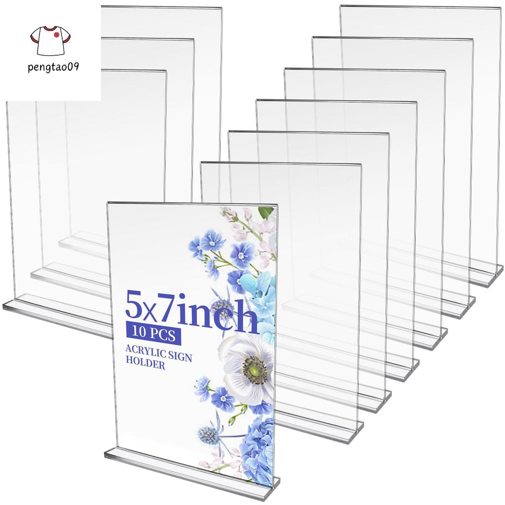 Pengatao09 GANGBARU 10 Pa 5 X 7 นิ้วผู้ถือป้ายอะคริลิคใสสองด้านแนวตั้งขาตั้งจอแสดงผล T รูปร่าง Flyer