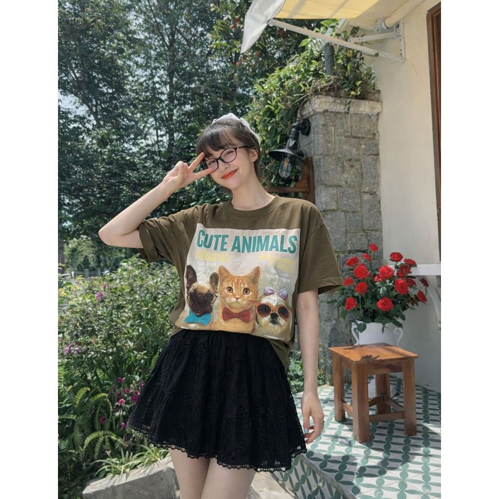เสื้อยืดน่ารัก ANIMALS TOO CUTE ARMY BK260214.08