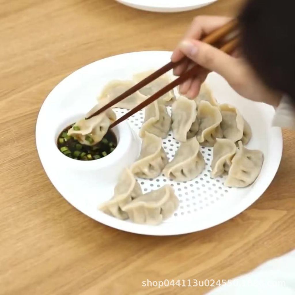 Creative Double Dumpling Plate with Vinegar Plate Household Drain Dinner Plate จานพลาสติกจานจาน Enjo