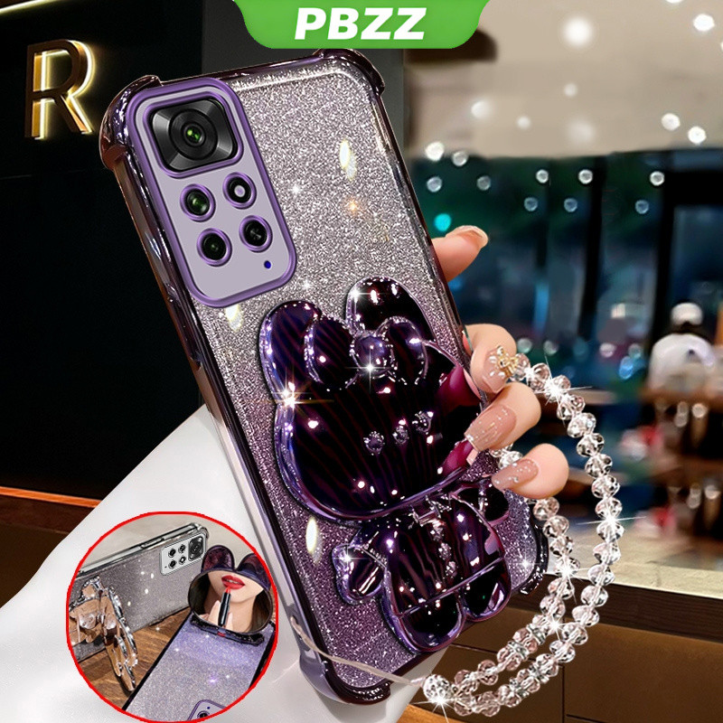 PBZZ FOR เคส เคสสําหรับ redmi note 11 4g redmi note 11s note 11 pro 5Gเคสโทรศัพท์Softcaseกันกระแทกออกแบบใหม่ความงามกระต่ายกระจกแต่งหน้าพร้อมที่วางสร้อยข้อมือสําหรับสาว SJSFTUSL01