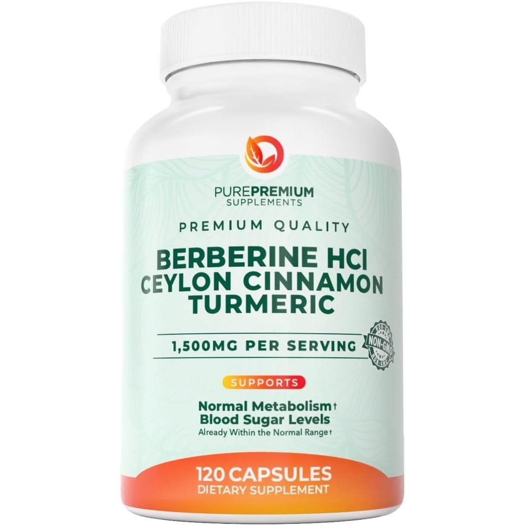 PurePremium Berberine with Ceylon Cinnamon Complex - 1500 mg Berberine HCl, Cinnamon และTurmeric สำห