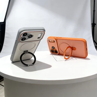 เคสแม่เหล็กที่เหมาะกับผิวสําหรับ iPhone 17 16 15 14 13 12 11 Pro Max Plus Air พร้อมที่วางแหวนโลหะ Kickstand Anti-Fall ฝาครอบป้องกัน