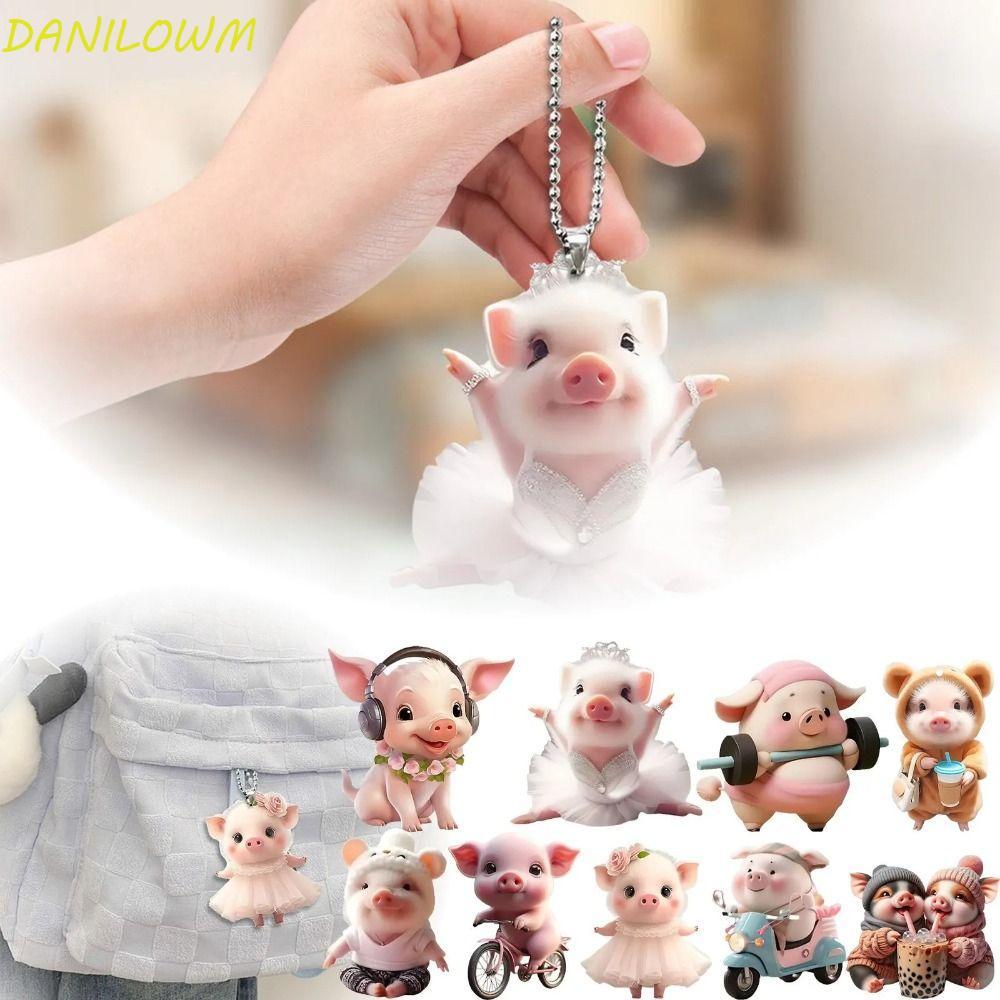 DANILOWM Key Chain จี้, 2D อะคริลิค Piglet Key Chain, กระเป๋าอุปกรณ์เสริมน่ารักแฟชั่น Piglet Shape ภ