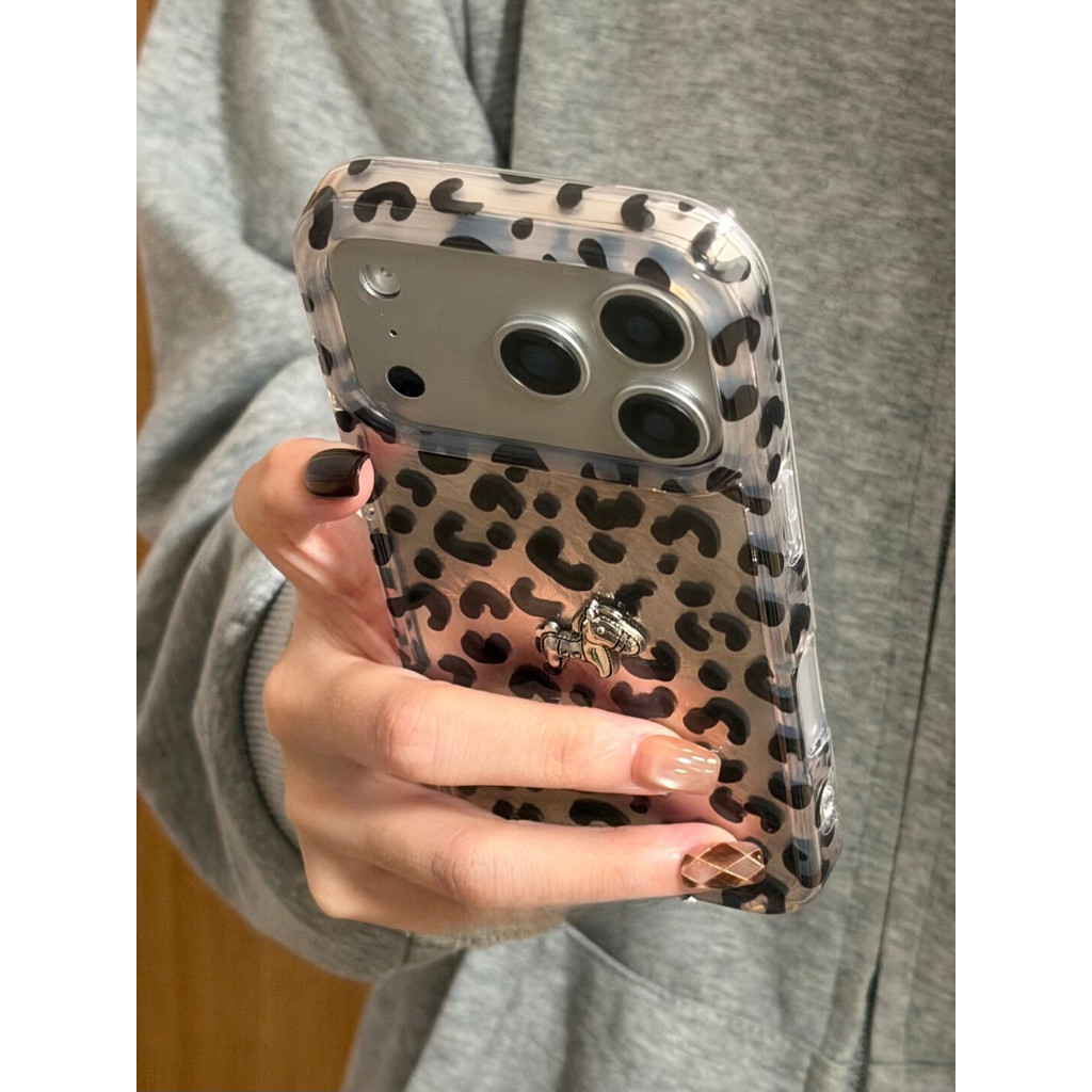 เคสน่ารักเงิน 3D Pony Black Leopard Print เนื้อย่นแฟชั่นอินเทรนด์สําหรับ iPhone 17 Pro Max 16 Pro 15 14 Pro