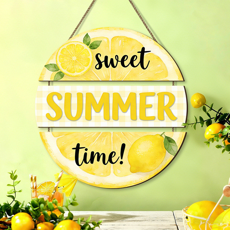 Creative ไม้ฤดูร้อนป้ายมะนาวการ์ตูนตลก Lemon Wall เครื่องประดับ Wall Art ยินดีต้อนรับแขวนสําหรับ Hom