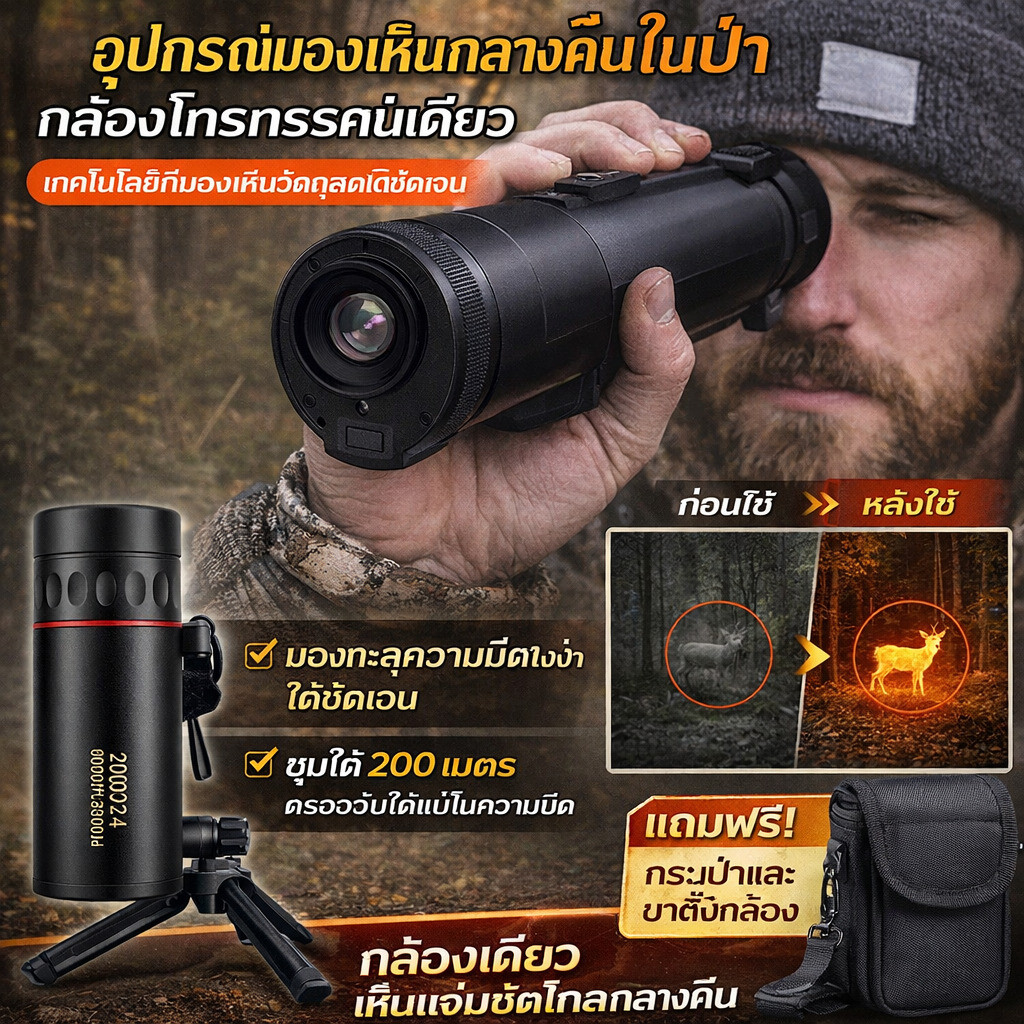 🔥【คุณภาพเยอรมัน】กล้องตรวจจับความร้อน/กล้องส่องทางไกลอินฟราเรด/อุปกรณ์มองกลางคืนเทคโนโลยีสูง แม่นยำและทนทาน มองเห็นความร้อนและภาพในที่มืดได้ชัดเจน เพิ่มความปลอดภัยในการมองเห็นตอนกลางคืน เหมาะสำหรับนักล่า นักสำรวจ การเฝ้าระวัง (กล้องส่องความร้อนกลางคืน)