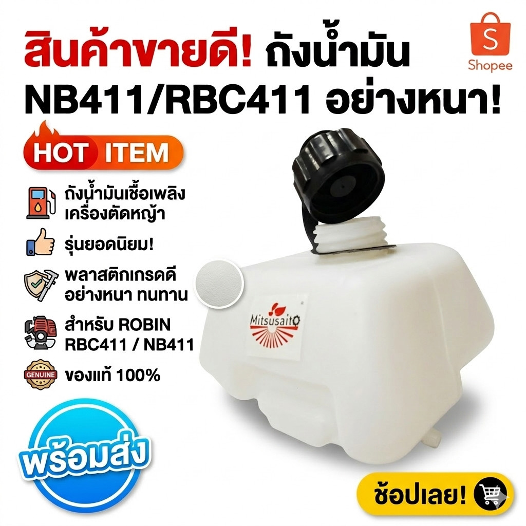 ถังน้ำมัน NB411 อย่างหนา ถังมันเชื้อเพลิง ถังน้ำมันเครื่องตัดหญ้า ถังน้ำมันโรบิ้น ROBIN RBC411