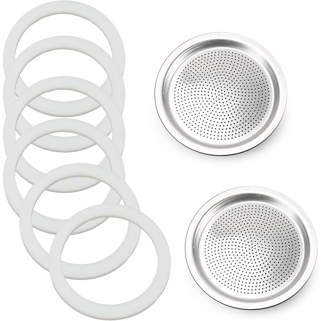 อะไหล่หม้อ Moka สําหรับ Bialetti 9, Moka Pot 9 ปะเก็นซิลิโคนและแผ่นกรองอลูมิเนียมเกรดอาหารเข้ากันได้